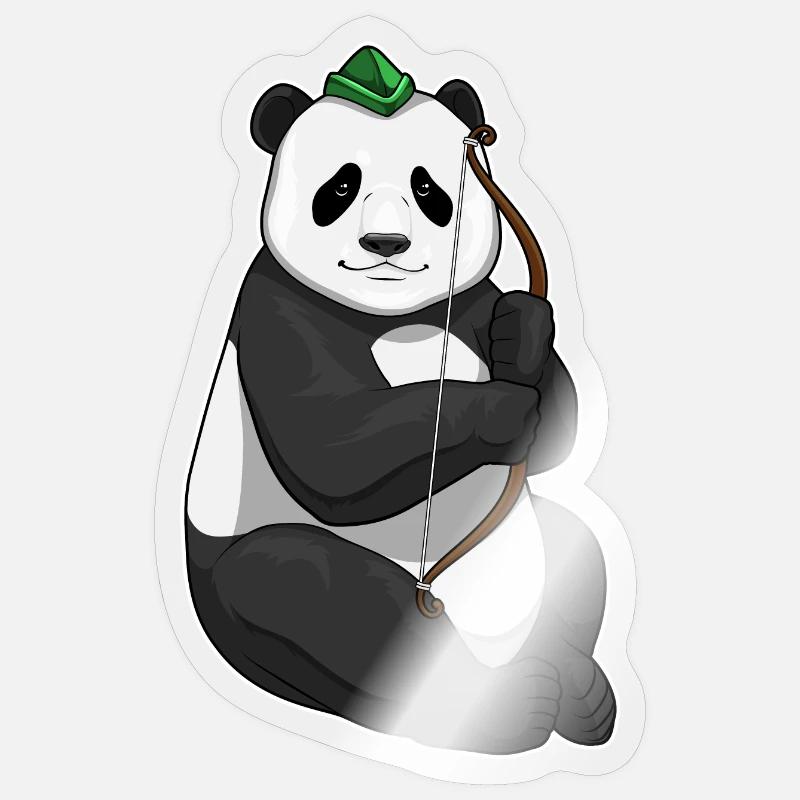 Panda Bogenschütze Bogen - Sticker Größe S (10 x 10 cm) - Transparent glänzend