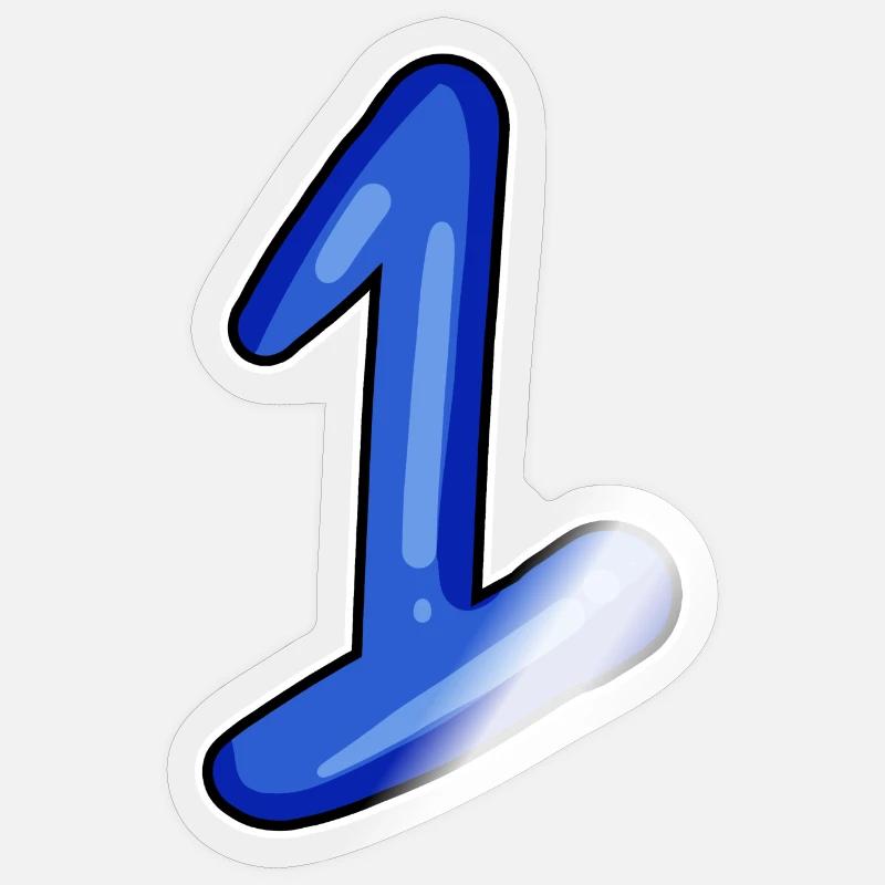 1 numéro bleu - Sticker taille S (10 x 10 cm) - brillant transparent