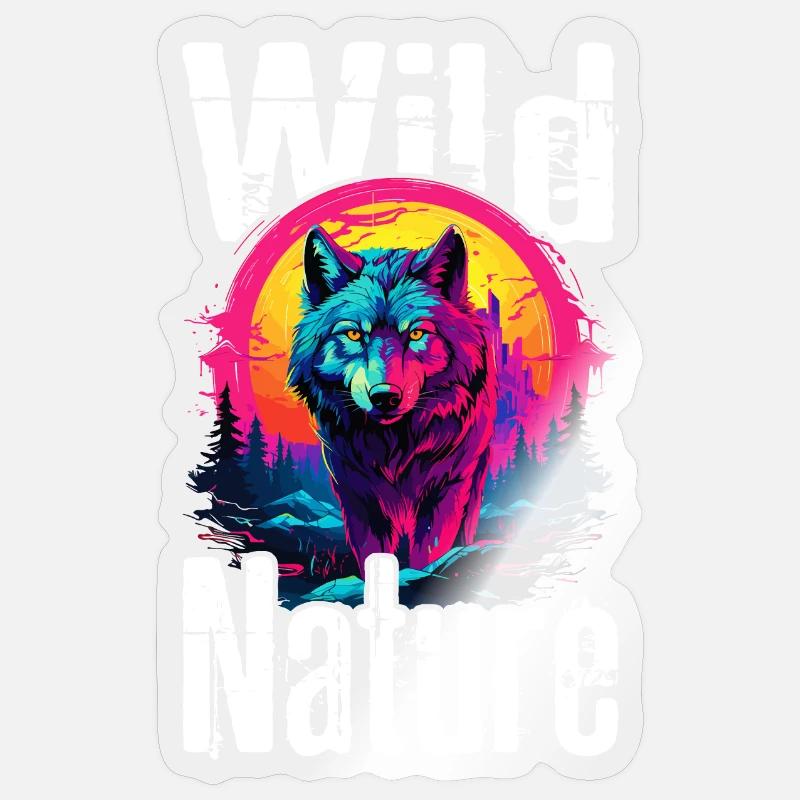 Wolf Wolf Head Wolves Wolf Pack Nature Neon Colorful - Sticker size S (10 x 10 cm) - transparent glossy