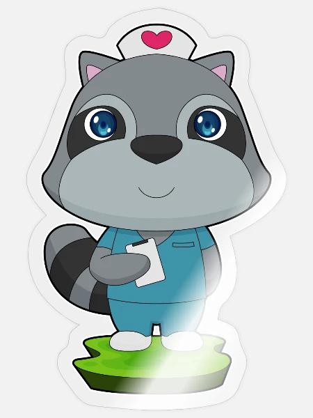 Waschbär Krankenschwester - Sticker Größe S (10 x 10 cm) - Transparent glänzend