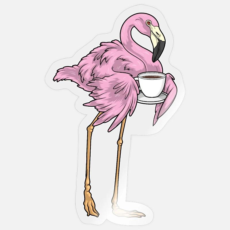 Flamingo Kaffee Tasse - Sticker Größe S (10 x 10 cm) - Transparent glänzend