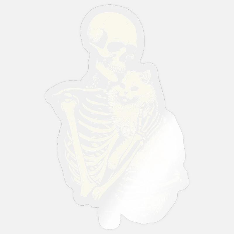 Skeleton hugging cat Sticker size S (10 x 10 cm)
