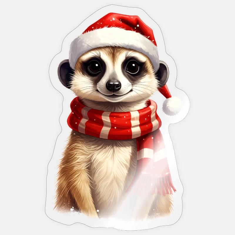 Suricates pour Noël - Sticker taille S (10 x 10 cm) - brillant transparent