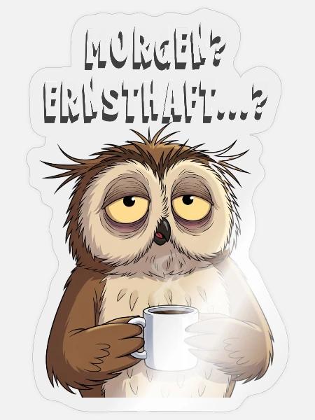 Morgenmuffel Eule Kaffee Geschenk Schlafshirt - Sticker Größe S (10 x 10 cm) - Transparent glänzend
