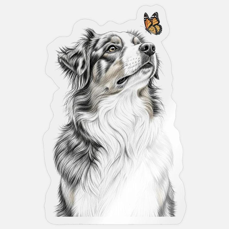 Aussie blickt Schmetterling Australian Shepherd - Sticker Größe S (10 x 10 cm) - Transparent glänzend