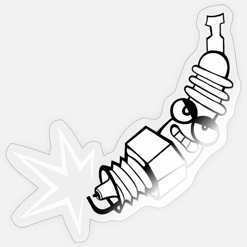 Spark plug comic with face Sticker size S (10 x 10 cm)