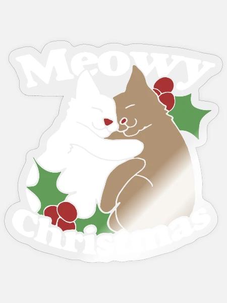 Meowy Weihnachtshemd - Sticker Größe S (10 x 10 cm) - Transparent glänzend