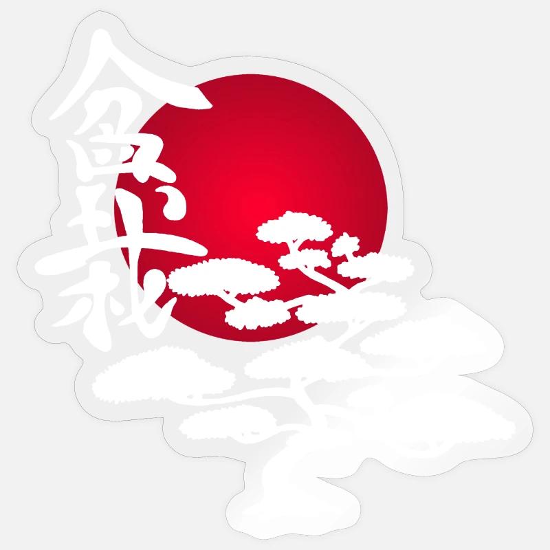 Weißer Baum und rote Sonne - Sticker Größe S (10 x 10 cm) - Transparent glänzend