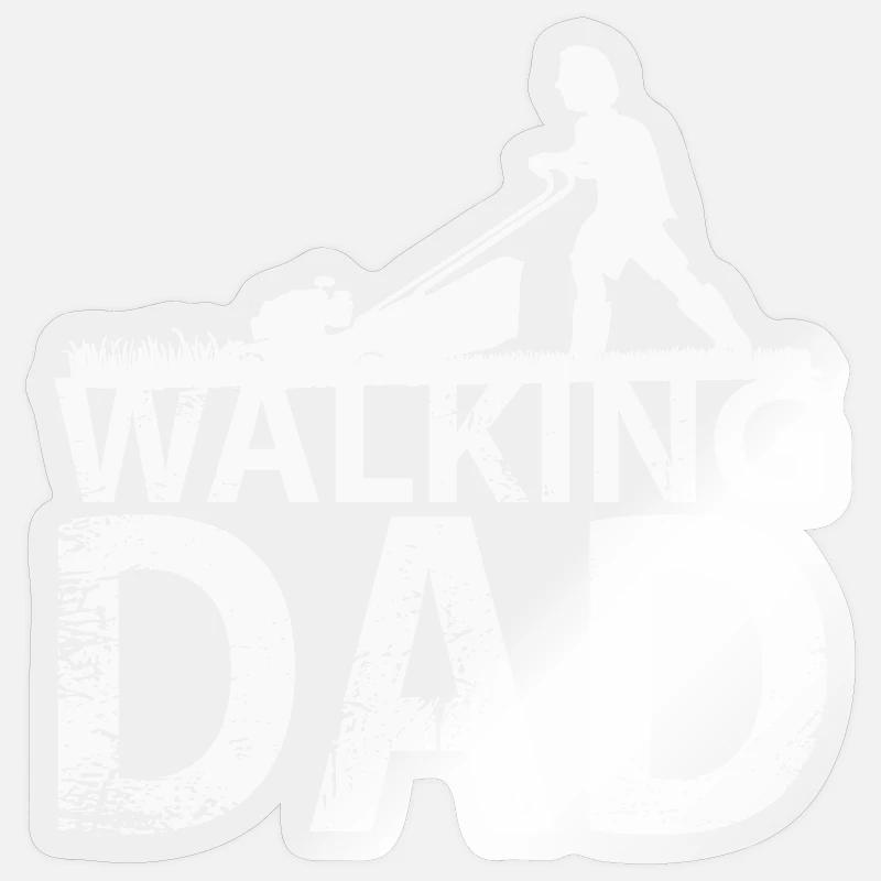 Walking dad cutting grass - Sticker Größe S (10 x 10 cm) - Transparent glänzend