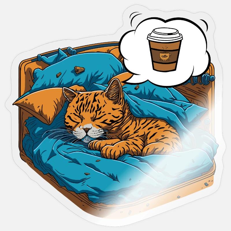 Katze träumt von Kaffee Comic Illustration Sticker Größe S (10 x 10 cm)