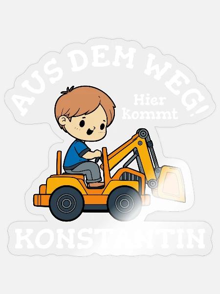 Konstantin Vorname Bagger - Sticker Größe S (10 x 10 cm) - Transparent glänzend