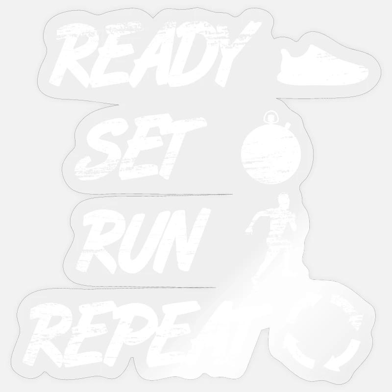 Ready Set Run Repeat - Sticker Größe S (10 x 10 cm) - Transparent glänzend