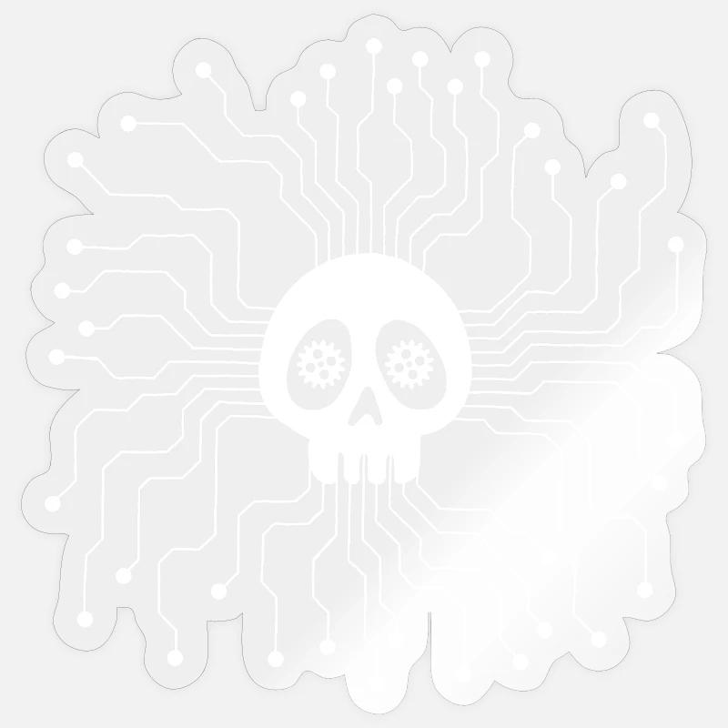 Crâne microprocesseur blanc - Sticker taille S (10 x 10 cm) - brillant transparent