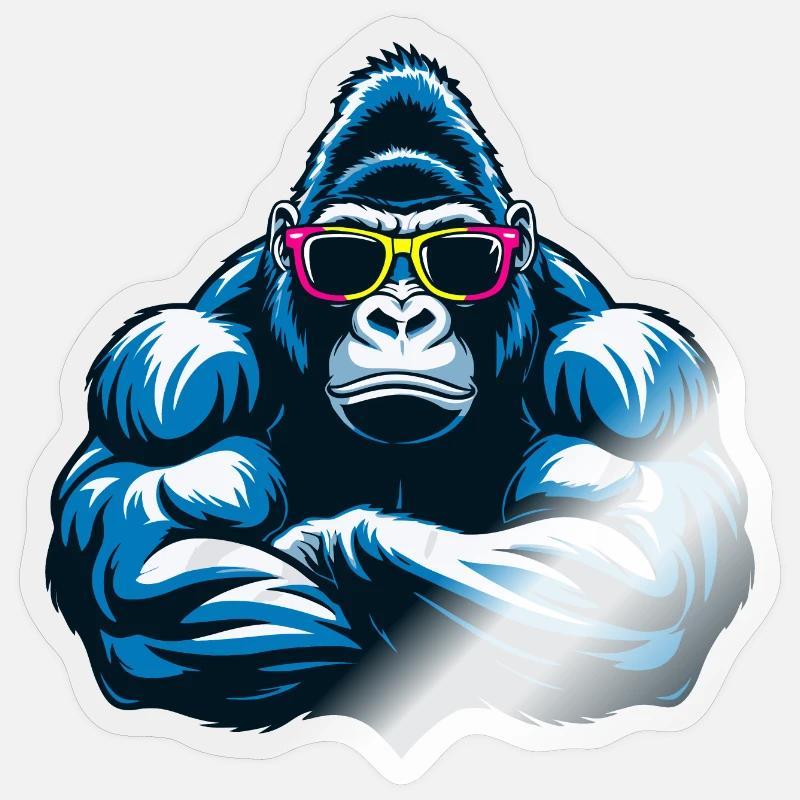 Cooler Bodybuilder-Gorilla - Sticker Größe S (10 x 10 cm) - Transparent glänzend