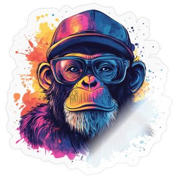 Wasserfarben Hipster Affe - Sticker Größe S (10 x 10 cm) - Transparent glänzend - Vorne