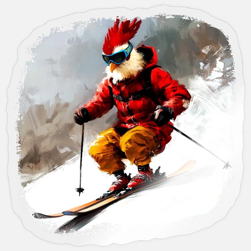 Chickens Ski / Skier Chicken - Sticker size S (10 x 10 cm) - transparent glossy