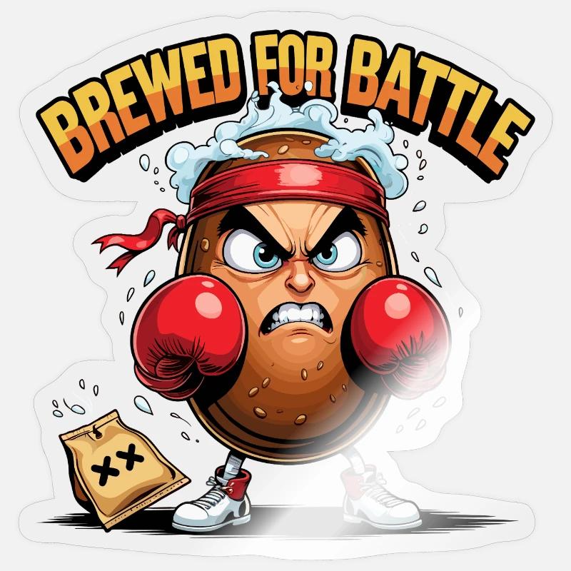 Brewed for Battle - Coffee Bean in Battle Mode Sticker size S (10 x 10 cm)