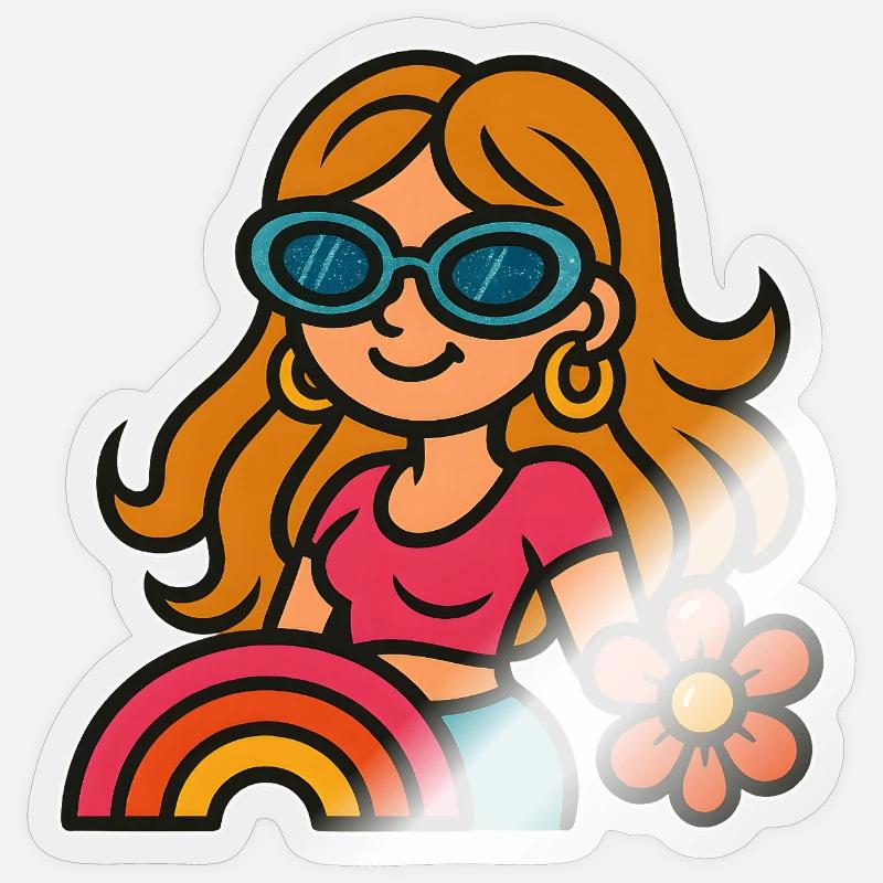 Fille d’été rétro - Look Flower Power Sticker taille S (10 x 10 cm)