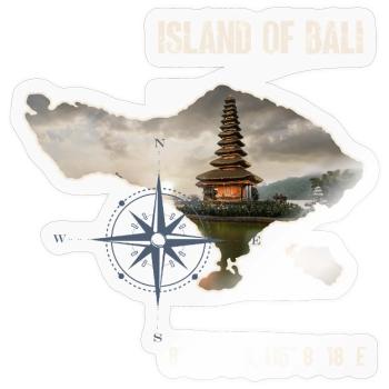 Contour de l'île de Bali avec temple et boussole - Sticker taille S (10 x 10 cm) - brillant transparent - Devant