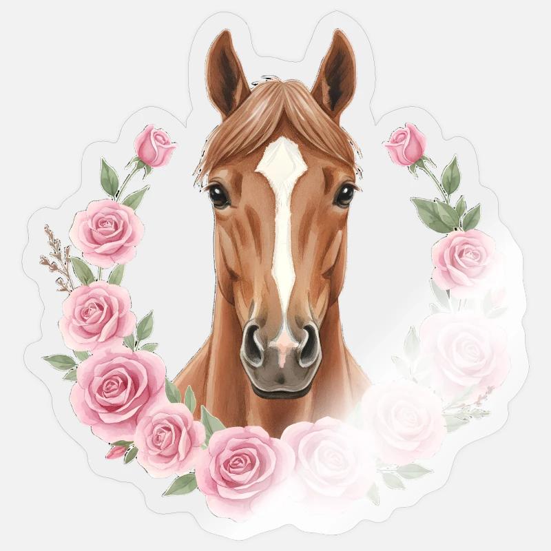cheval brun - Sticker taille S (10 x 10 cm) - brillant transparent