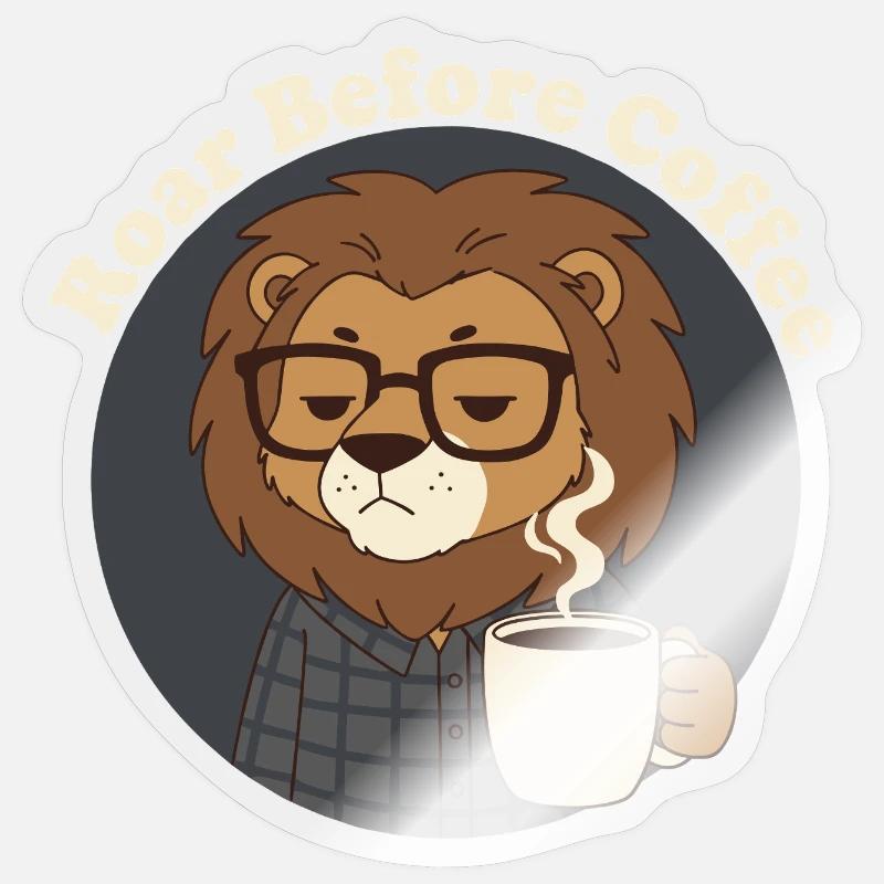 Not Before Coffee Löwe mit Kaffee Sticker Größe S (10 x 10 cm)