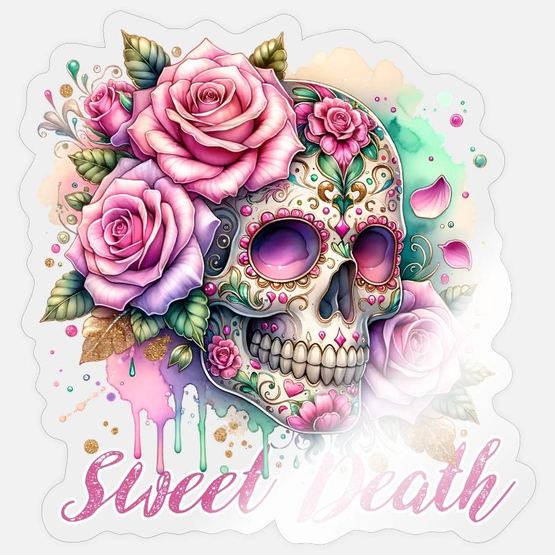Fleurs Crâne Beauté Floraison - Sticker taille S (10 x 10 cm) - brillant transparent