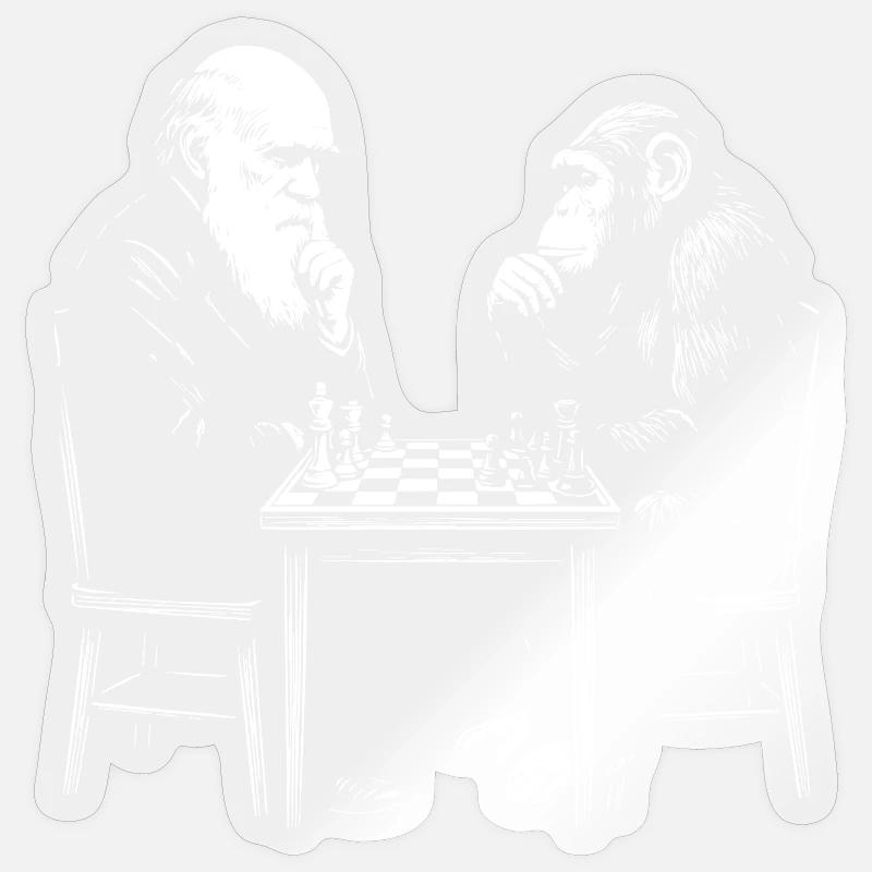 Darwin spielt Schach mit dem Affen – Evolutionsspiel - Sticker Größe S (10 x 10 cm) - Transparent glänzend