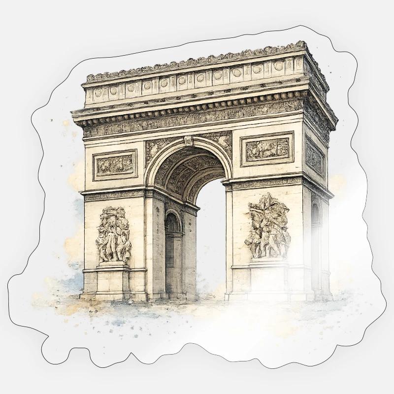 Arc de Triomphe in Aquarell - Sticker Größe S (10 x 10 cm) - Transparent glänzend