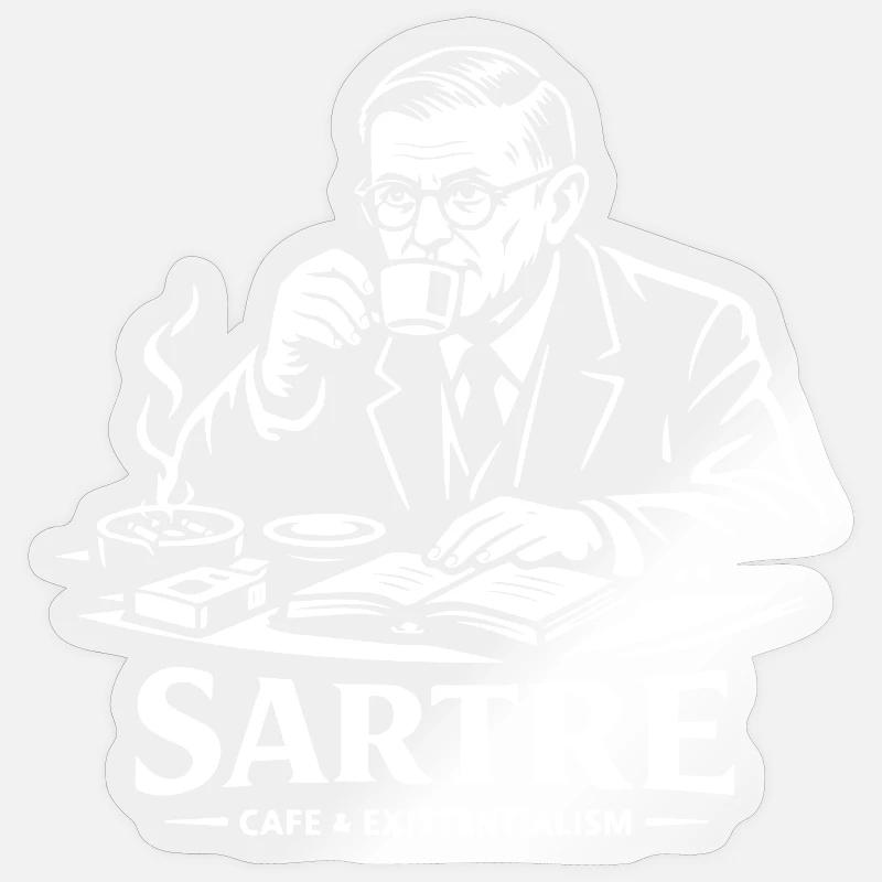 Sartre Café Existentialismus - Sticker Größe S (10 x 10 cm) - Transparent glänzend