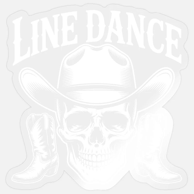Teschio da Danza in Linea con Cappello da Cowboy - Sticker formato S (10 x 10 cm) - trasparente lucido