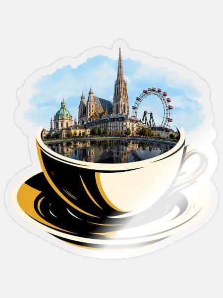 Vienna in a Cup  - Sticker Größe S (10 x 10 cm) - Transparent glänzend