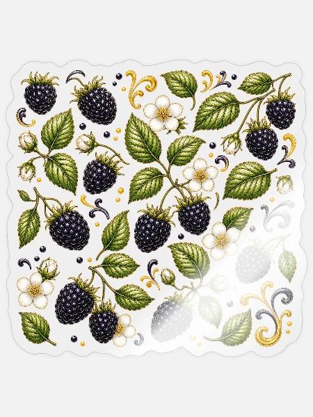 Brombeeren Muster Beeren Wald Botanisch Früchte - Sticker Größe S (10 x 10 cm) - Transparent glänzend