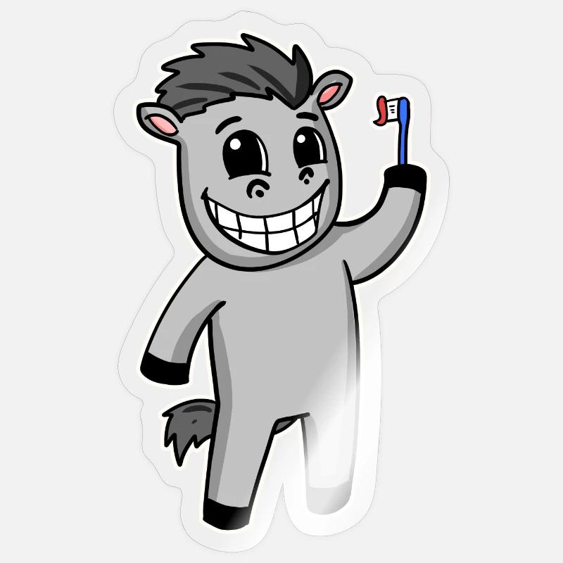 Cheval avec brosse à dents - Sticker taille S (10 x 10 cm) - brillant transparent