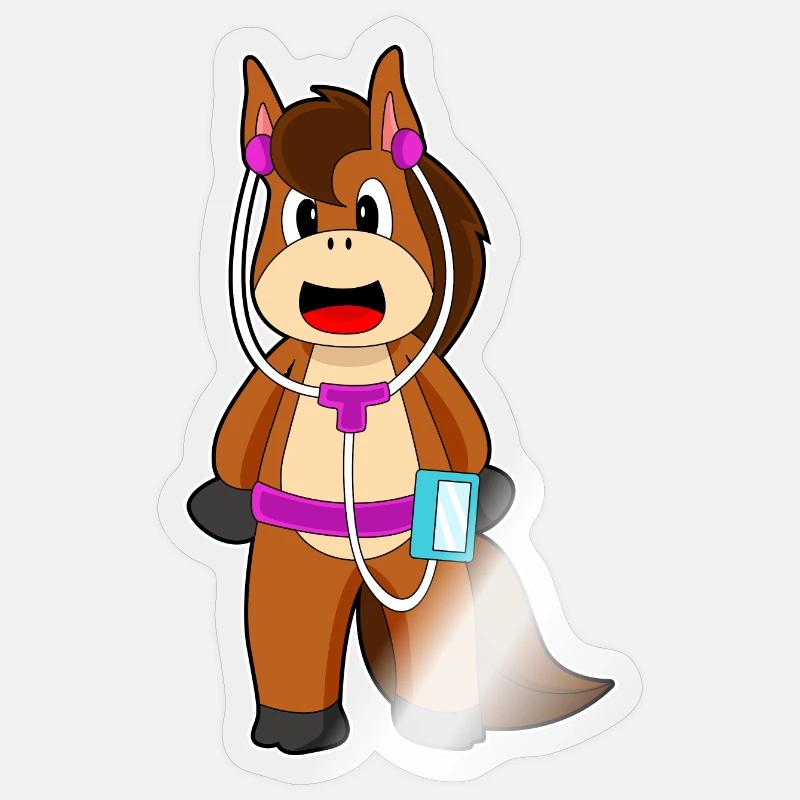 Pferd Kopfhörer Musik - Sticker Größe S (10 x 10 cm) - Transparent glänzend