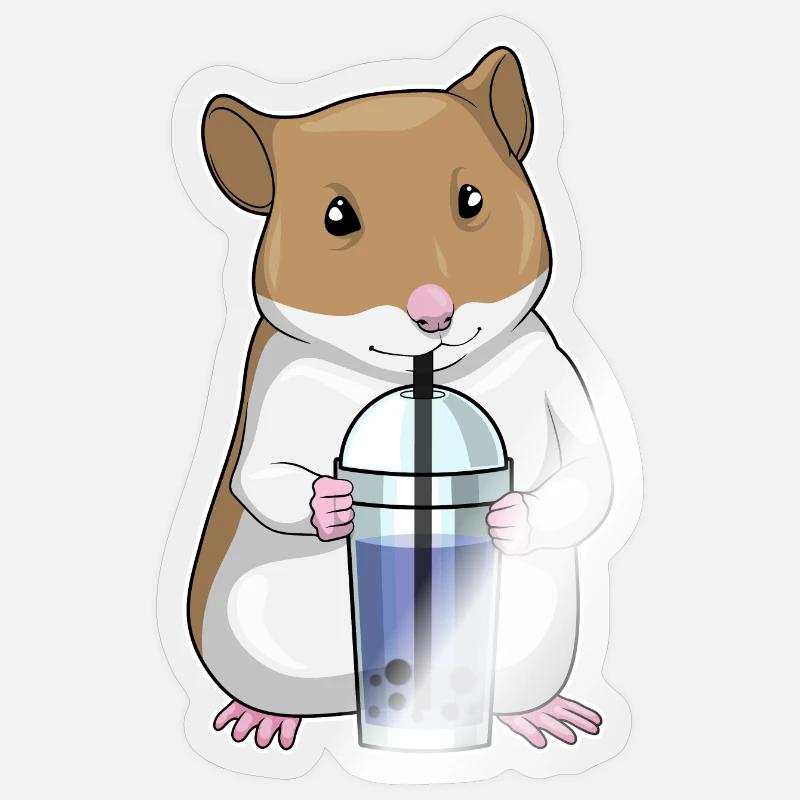 Hamster Bubble Tea - Sticker taille S (10 x 10 cm) - brillant transparent