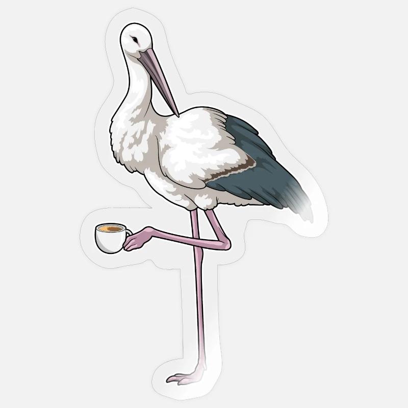 Tasse de café cigogne - Sticker taille S (10 x 10 cm) - brillant transparent