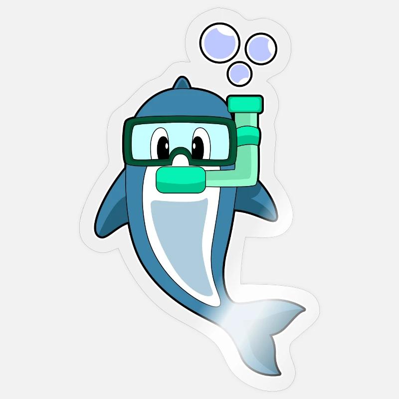 Dolphin Diver Snorkel - Sticker taille S (10 x 10 cm) - brillant transparent