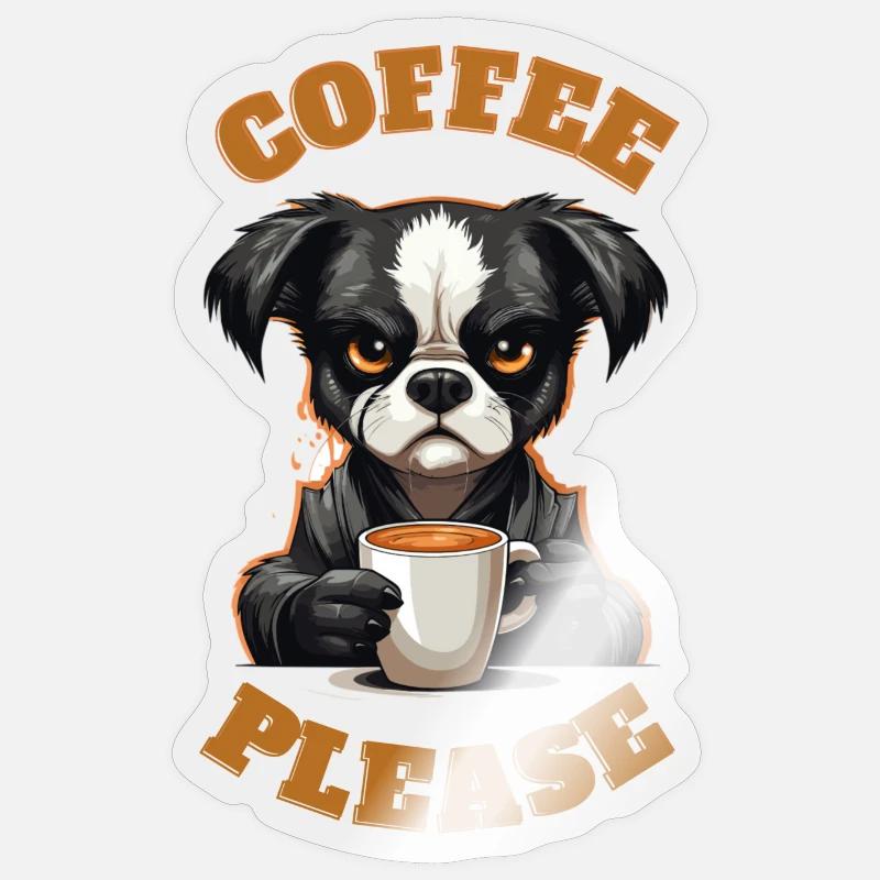 Café s’il vous plaît chien - Sticker taille S (10 x 10 cm) - brillant transparent