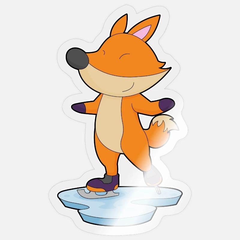 Fuchs Eislaufen Schlittschuhe - Sticker Größe S (10 x 10 cm) - Transparent glänzend