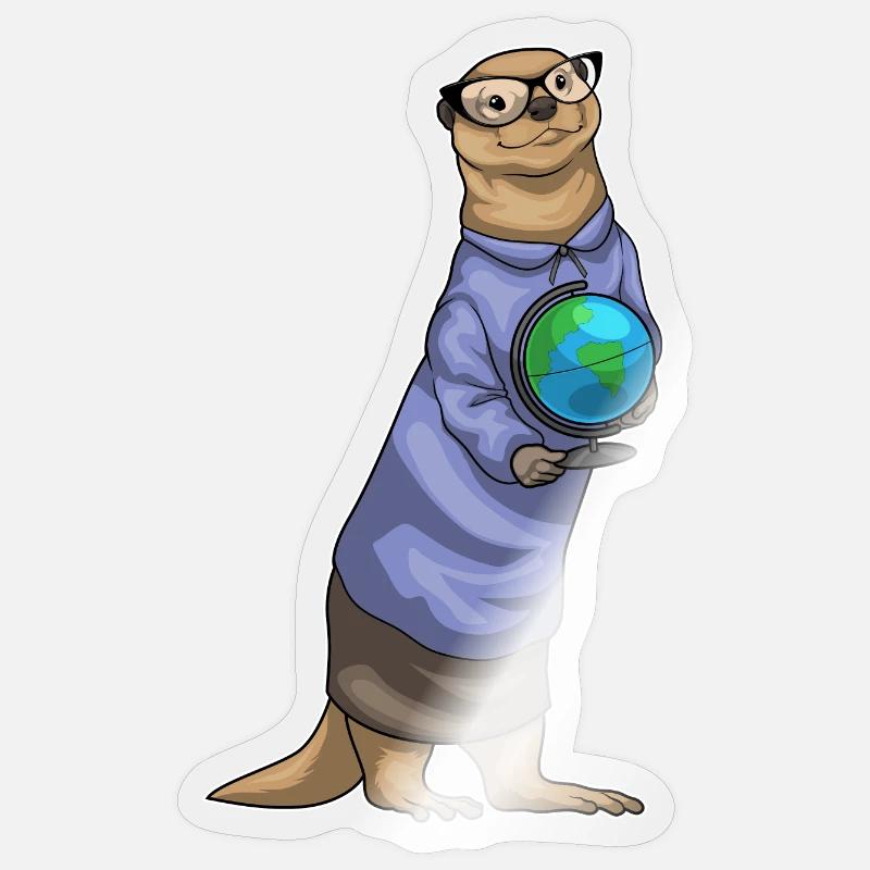 Otter Lehrer Globus Geschichte - Sticker Größe S (10 x 10 cm) - Transparent glänzend