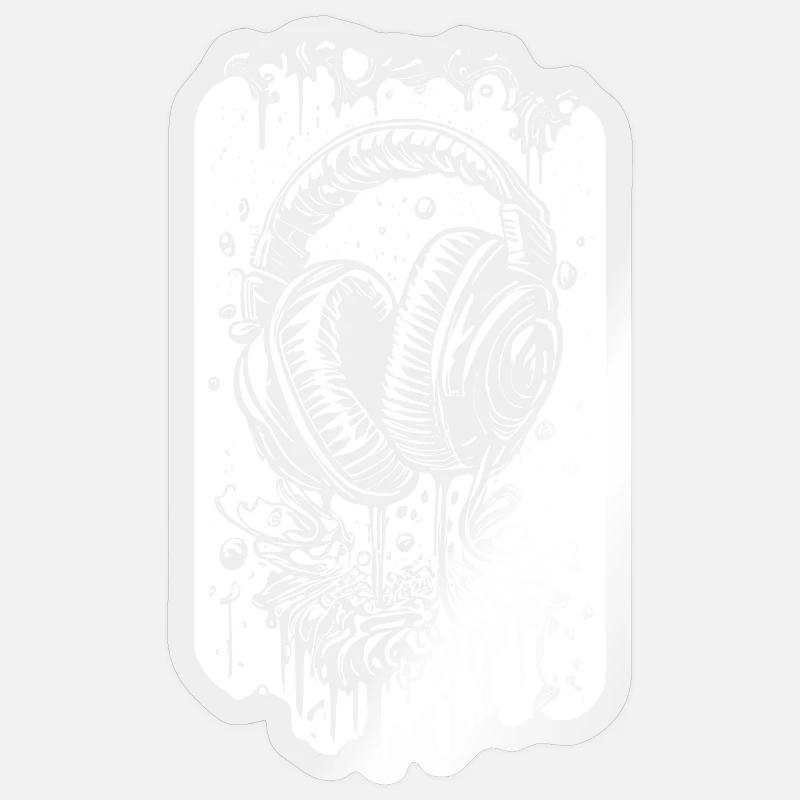 Comic Kopfhörer mit Tropfen - Sticker Größe S (10 x 10 cm) - Transparent glänzend