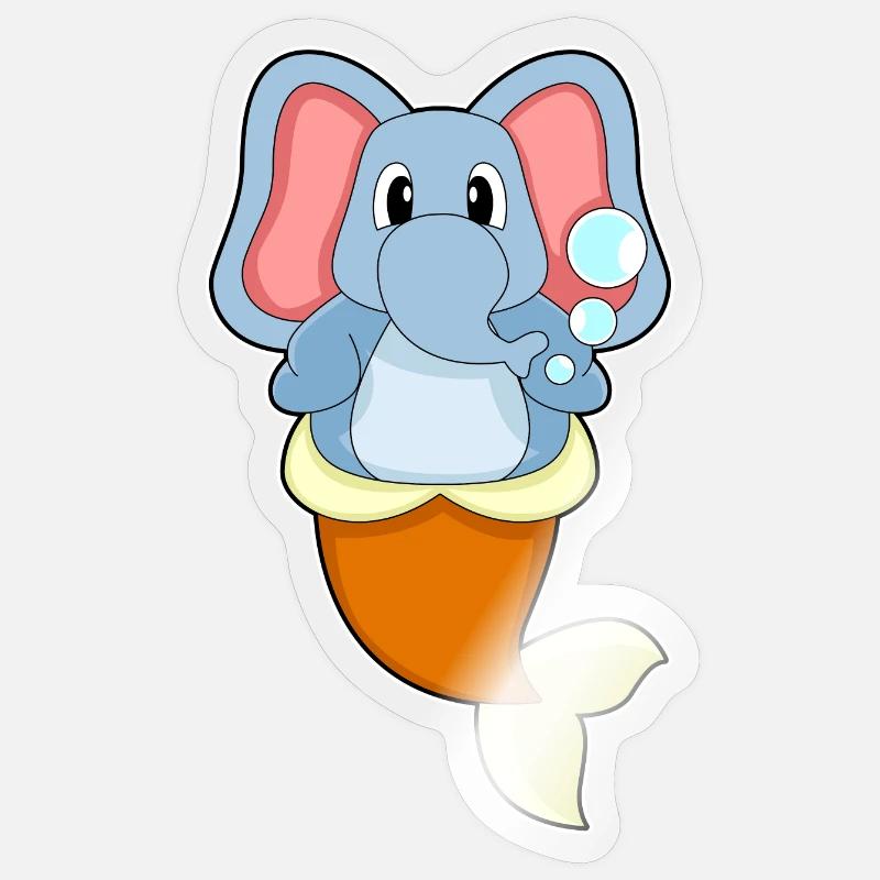 Sirène éléphant - Sticker taille S (10 x 10 cm) - brillant transparent