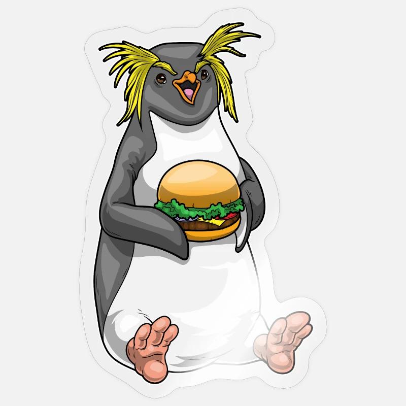 Cheeseburger pingouin - Sticker taille S (10 x 10 cm) - brillant transparent