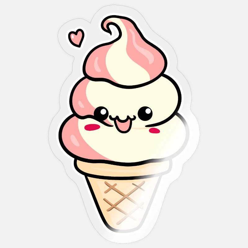 Crème glacée de dessin animé - Sticker taille S (10 x 10 cm) - brillant transparent