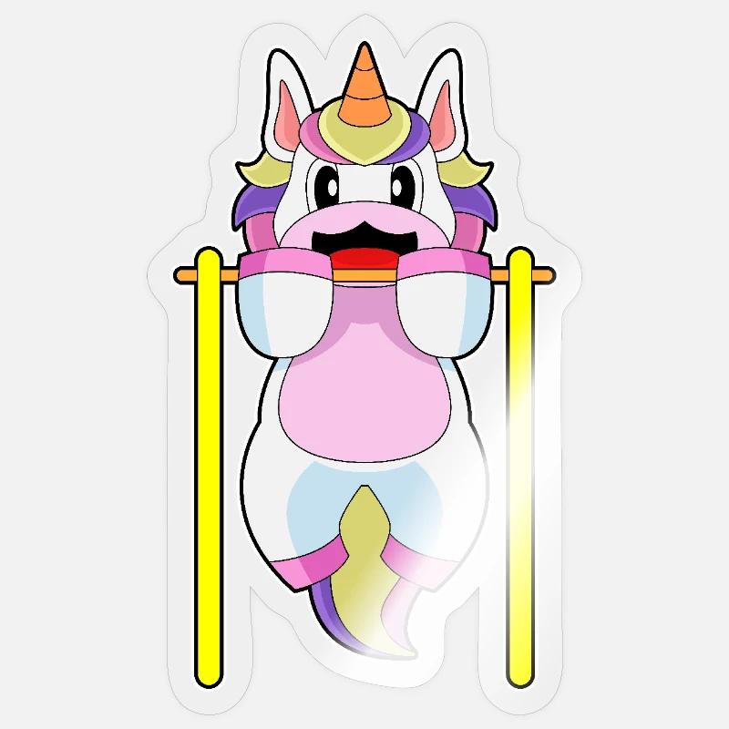 Licorne Bodybuilder Tractions Musculation - Sticker taille S (10 x 10 cm) - brillant transparent