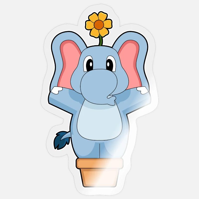 Elefant Blume - Sticker Größe S (10 x 10 cm) - Transparent glänzend