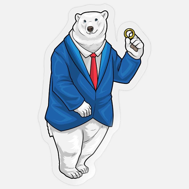 Eisbär Bräutigam Ehering Hochzeit - Sticker Größe S (10 x 10 cm) - Transparent glänzend