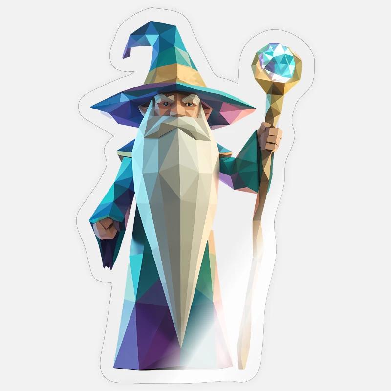 Wise Wizard - Cooles Low-Poly-Logo - Sticker Größe S (10 x 10 cm) - Transparent glänzend