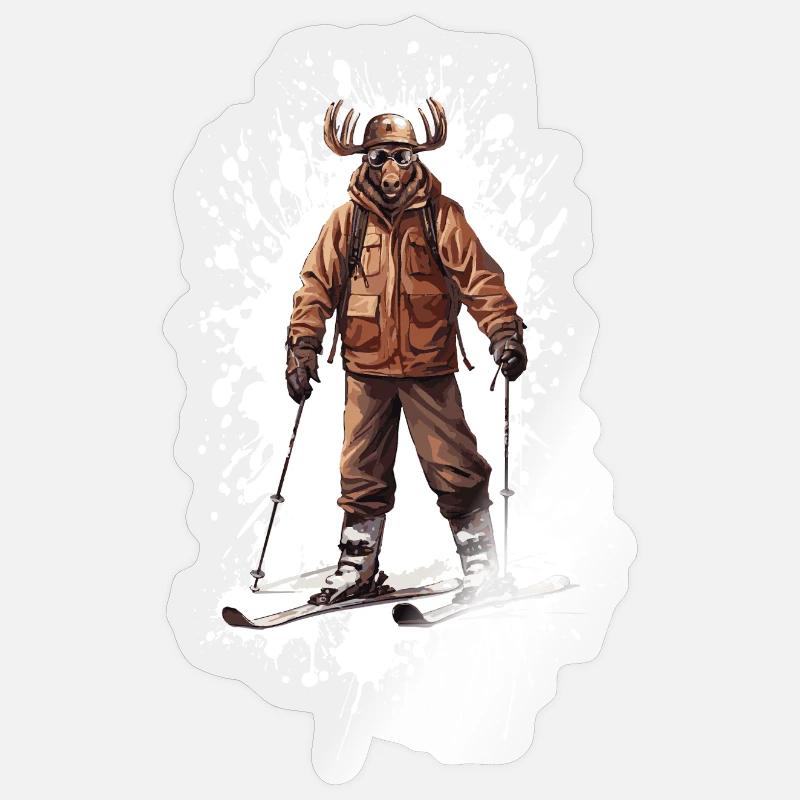Moose Ski Skiing - Sticker taille S (10 x 10 cm) - brillant transparent