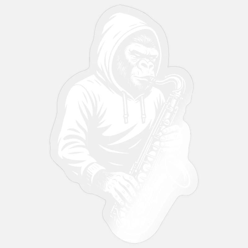 Affe im Kapuzenpullover Saxophon Design - Sticker Größe S (10 x 10 cm) - Transparent glänzend